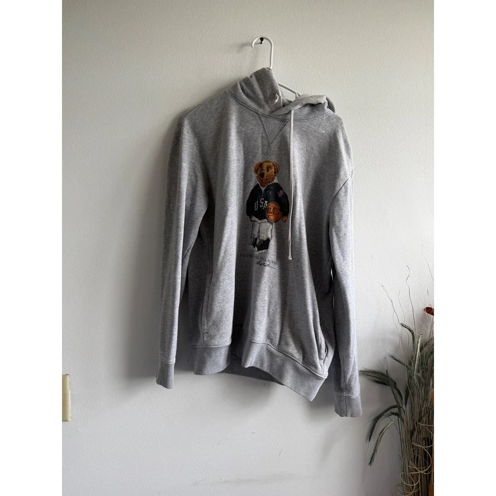 Polo Ralph Lauren Mens Polo Bear Basketball Hoodie Grey Size M